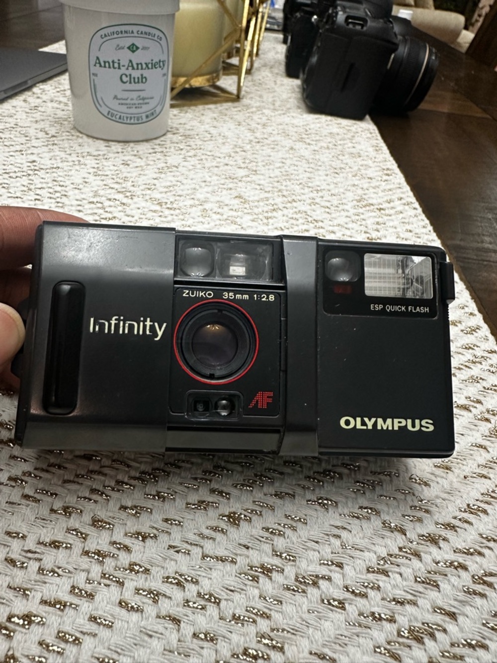 Olympus Infinity Compact Film Camera in Black with Red Lens Accent